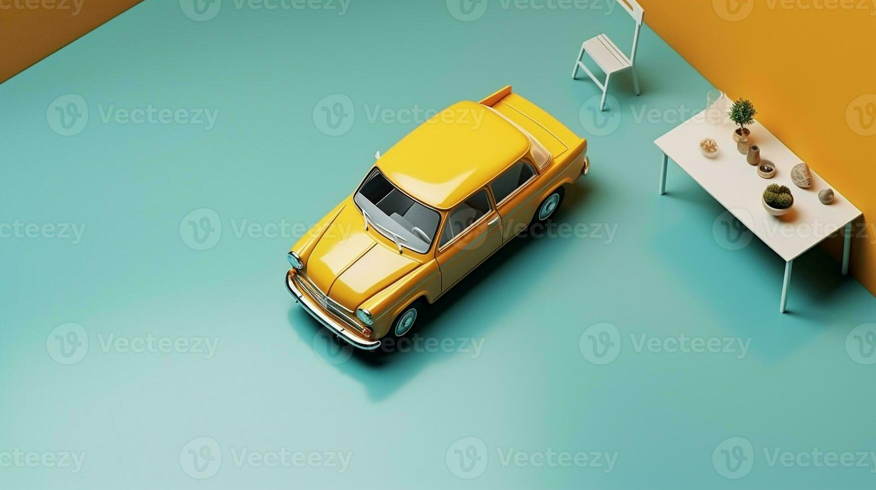 AI generated beautiful arrangement of miniature of car on table. Generative AI photo