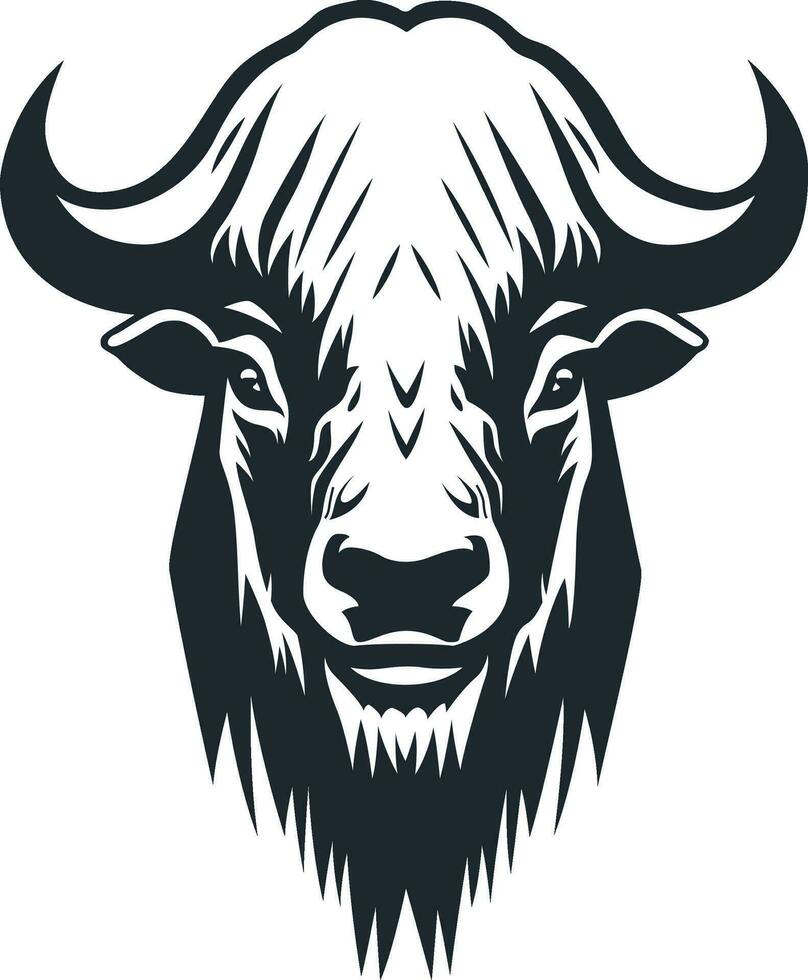 bison head logo, vector concept digital art, black and white illustration