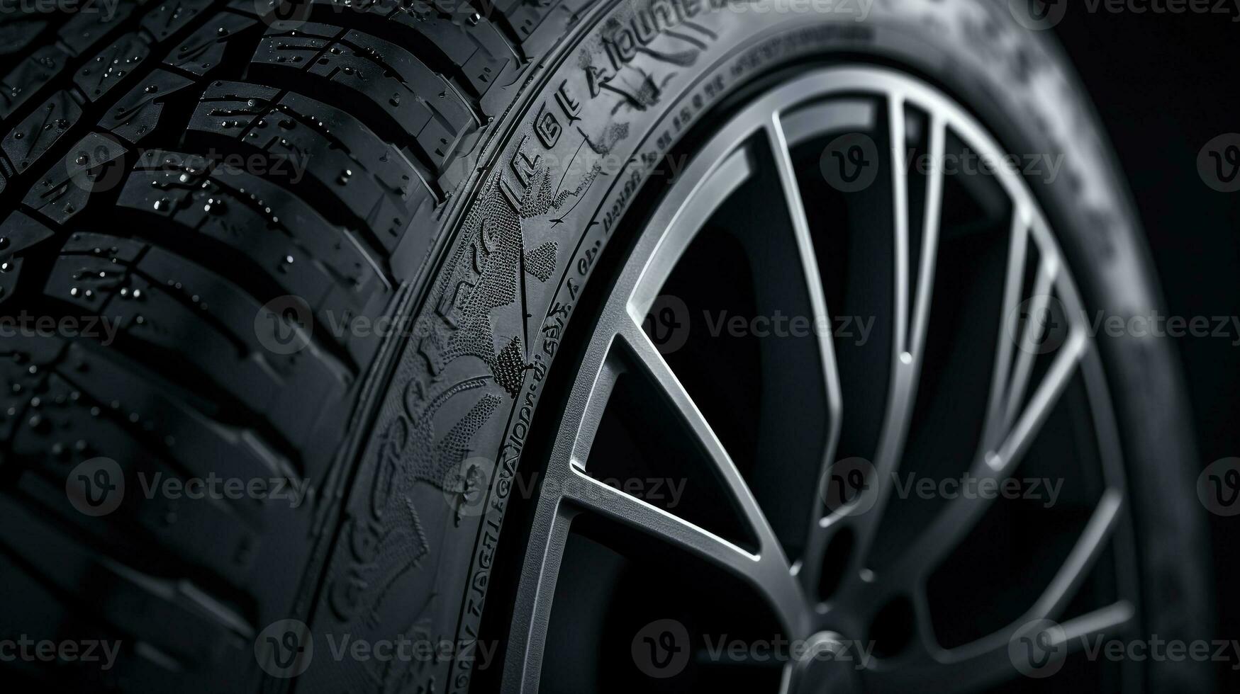 AI generated a close-up shot of a sport car's front wheel and tire tread. Generative AI photo