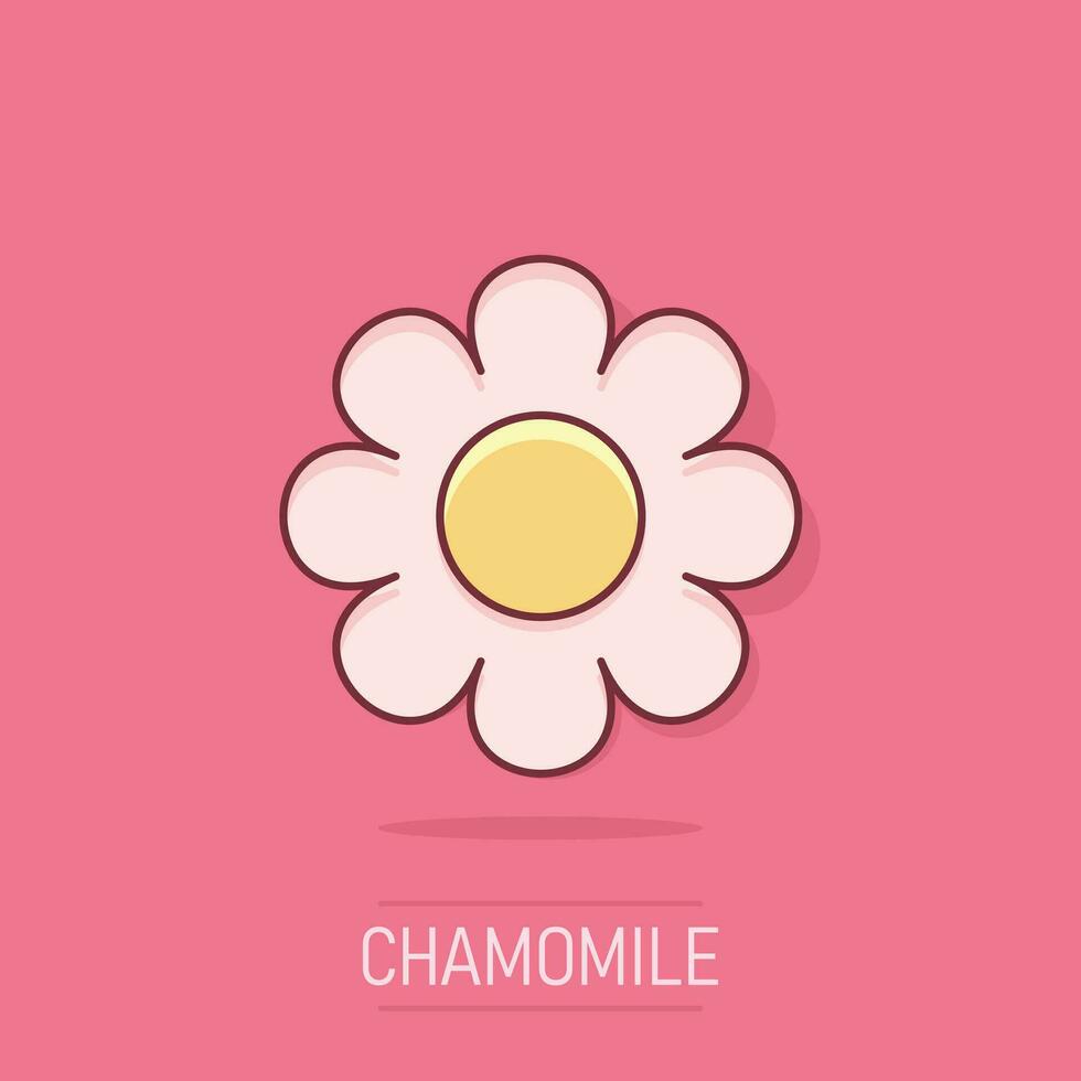 Vector cartoon chamomile flower icon in comic style. Daisy concept illustration pictogram. Camomile business splash effect concept.
