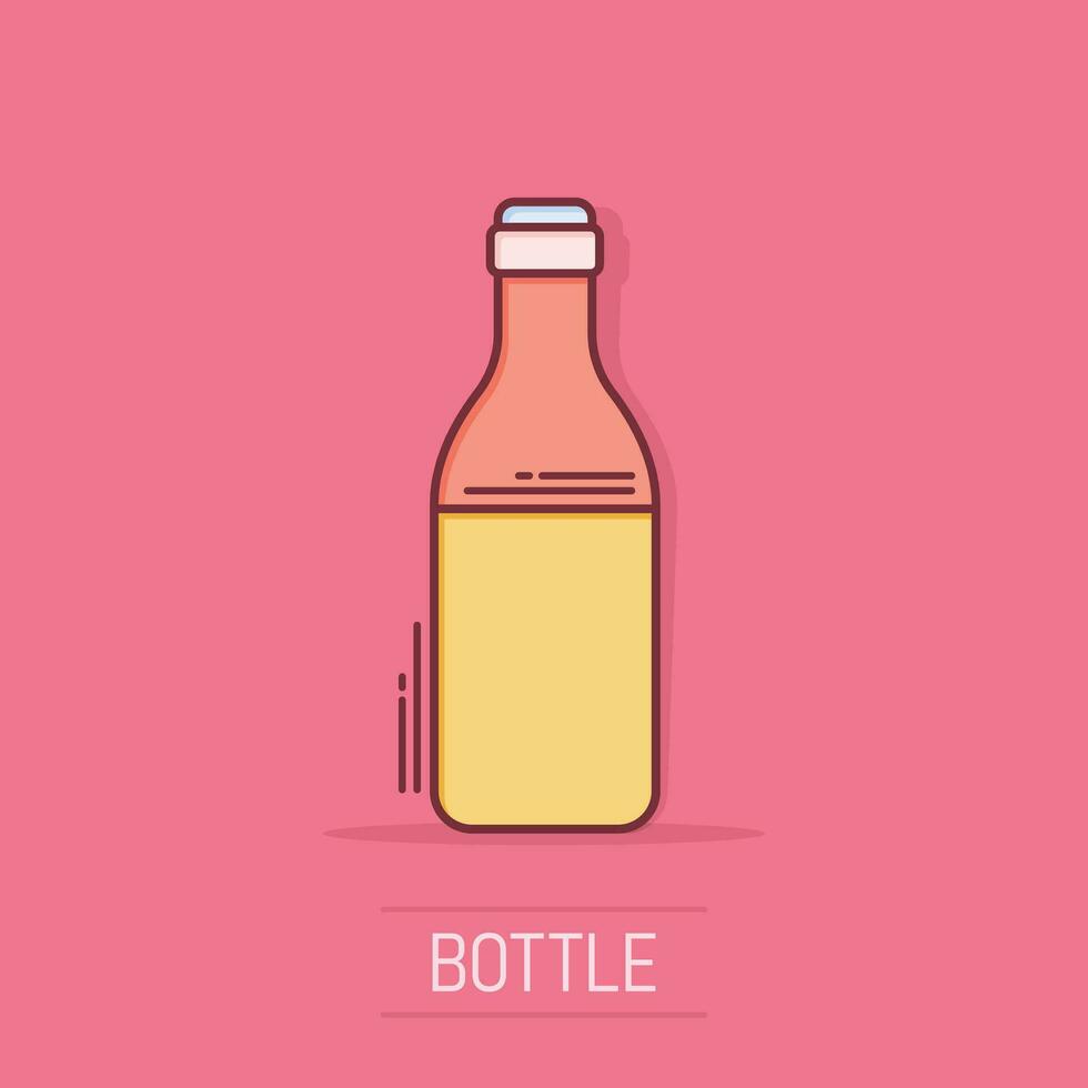 Vector cartoon wine, beer bottle icon in comic style. Alcohol bottle concept illustration pictogram. Beer, vodka, wine business splash effect concept.