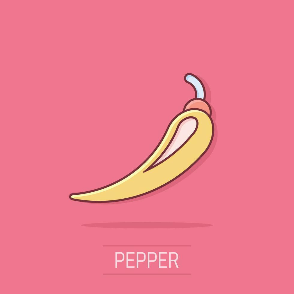 Vector cartoon chili pepper icon in comic style. Spicy peppers concept illustration pictogram. Chili paprika business splash effect concept.