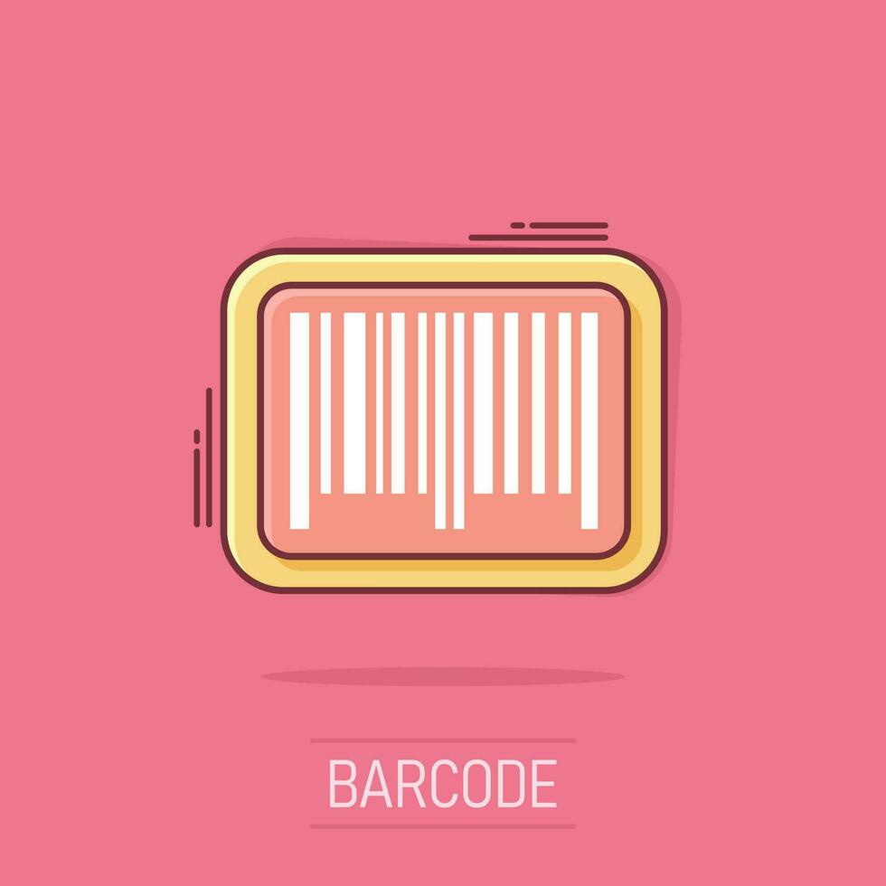 Vector cartoon barcode product distribution icon in comic style. Barcode sign illustration pictogram. Scan label business splash effect concept.