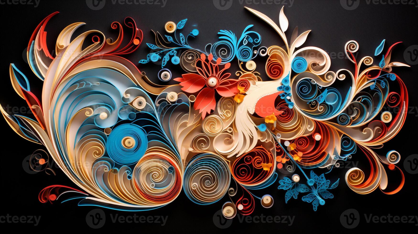 AI generated quilling art for new year eve. Generative AI photo