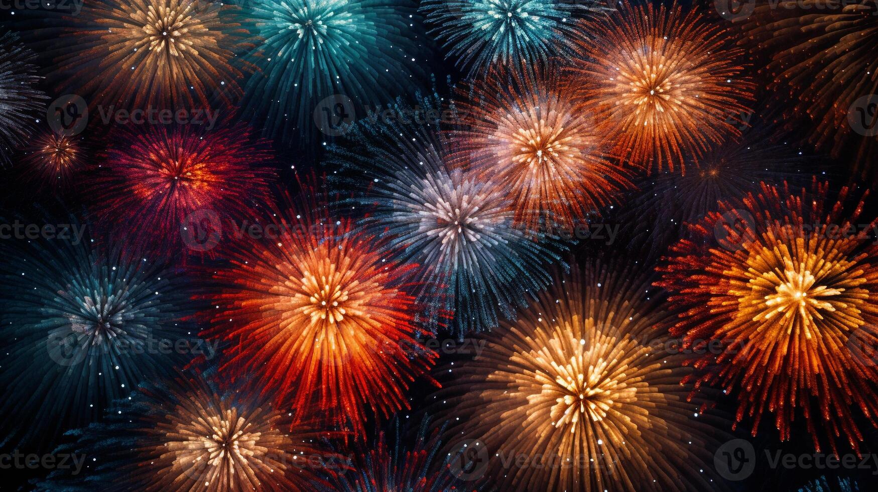 AI generated photograph a close-up of the details of fireworks just as they explode. Generative AI photo