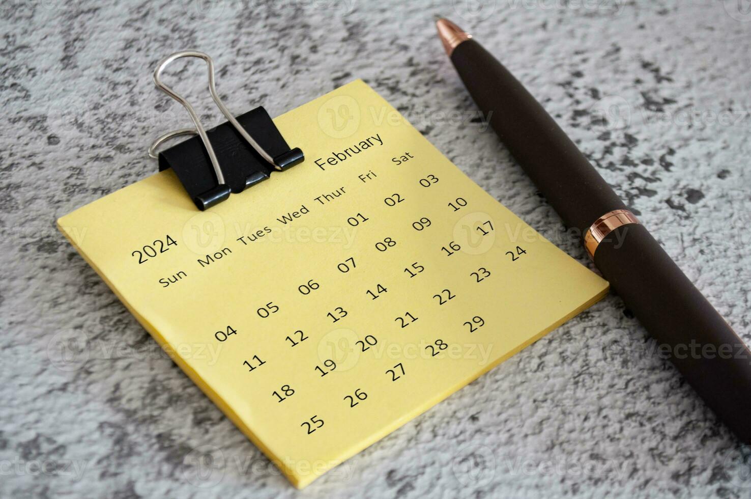 February 2024 calendar on sticky notes. Calendar concept photo
