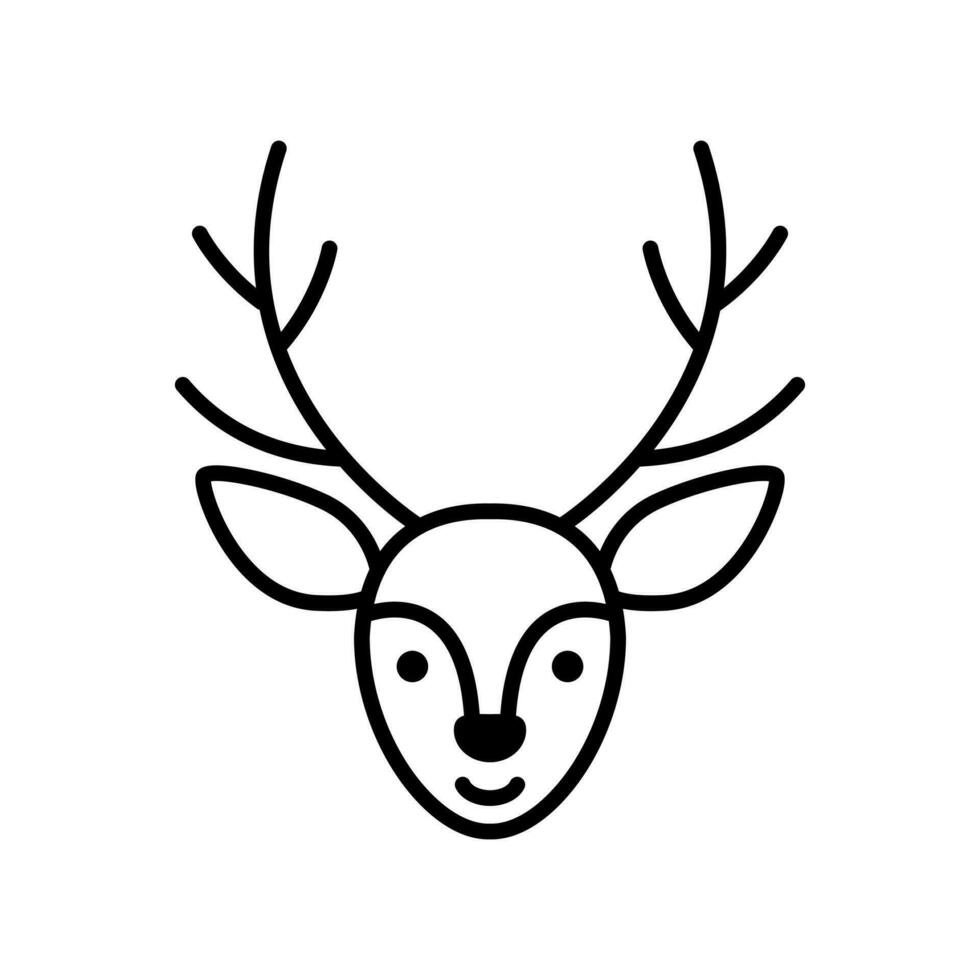 Deer head with antlers icon. Decorative element for elegant hunting club and christmas celebration with cute vector smile