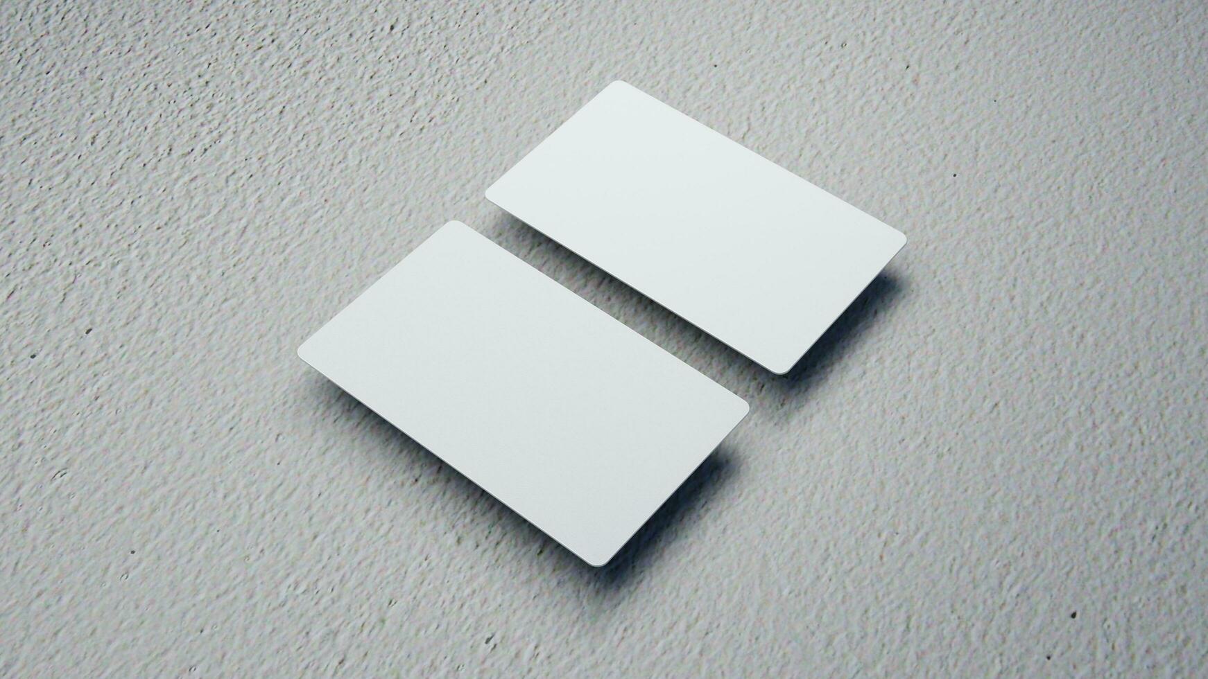 3d prestados negocio tarjeta burlarse de arriba con frente y atrás. vacío Bosquejo para presentación en aislado ligero gris antecedentes foto
