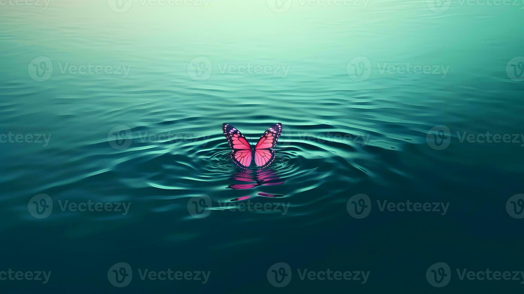 AI generated Pink colored butterfly on surface of water. Concept of butterfly effect. photo