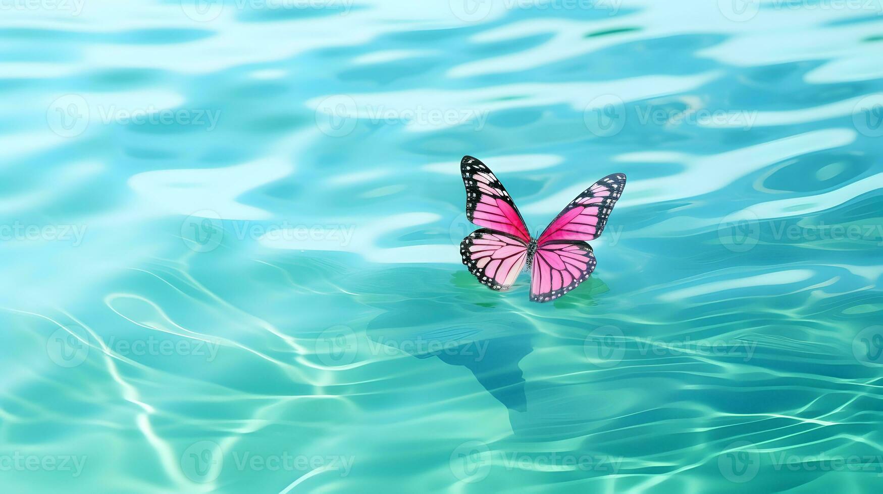 AI generated Pink colored butterfly on surface of water. Concept of butterfly effect. photo