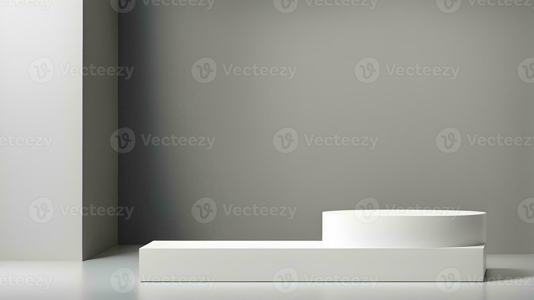 AI generated white pedestal in empty room with gray wall photo