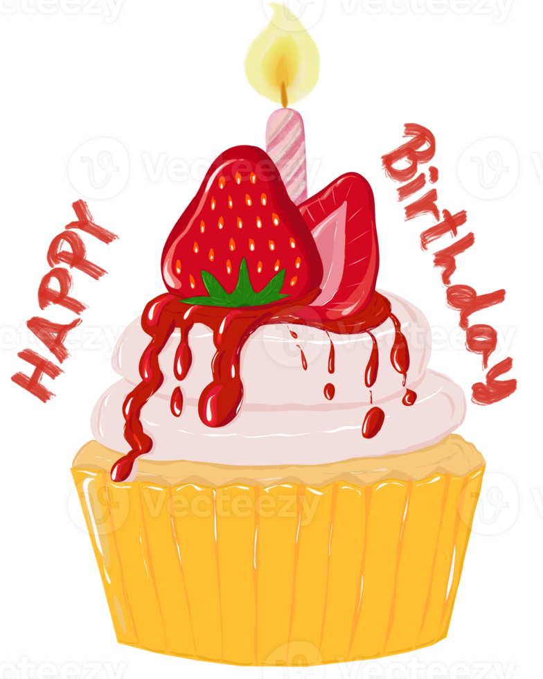 compleanno Cupcake con fragola e candela contento compleanno Cupcake clipart png