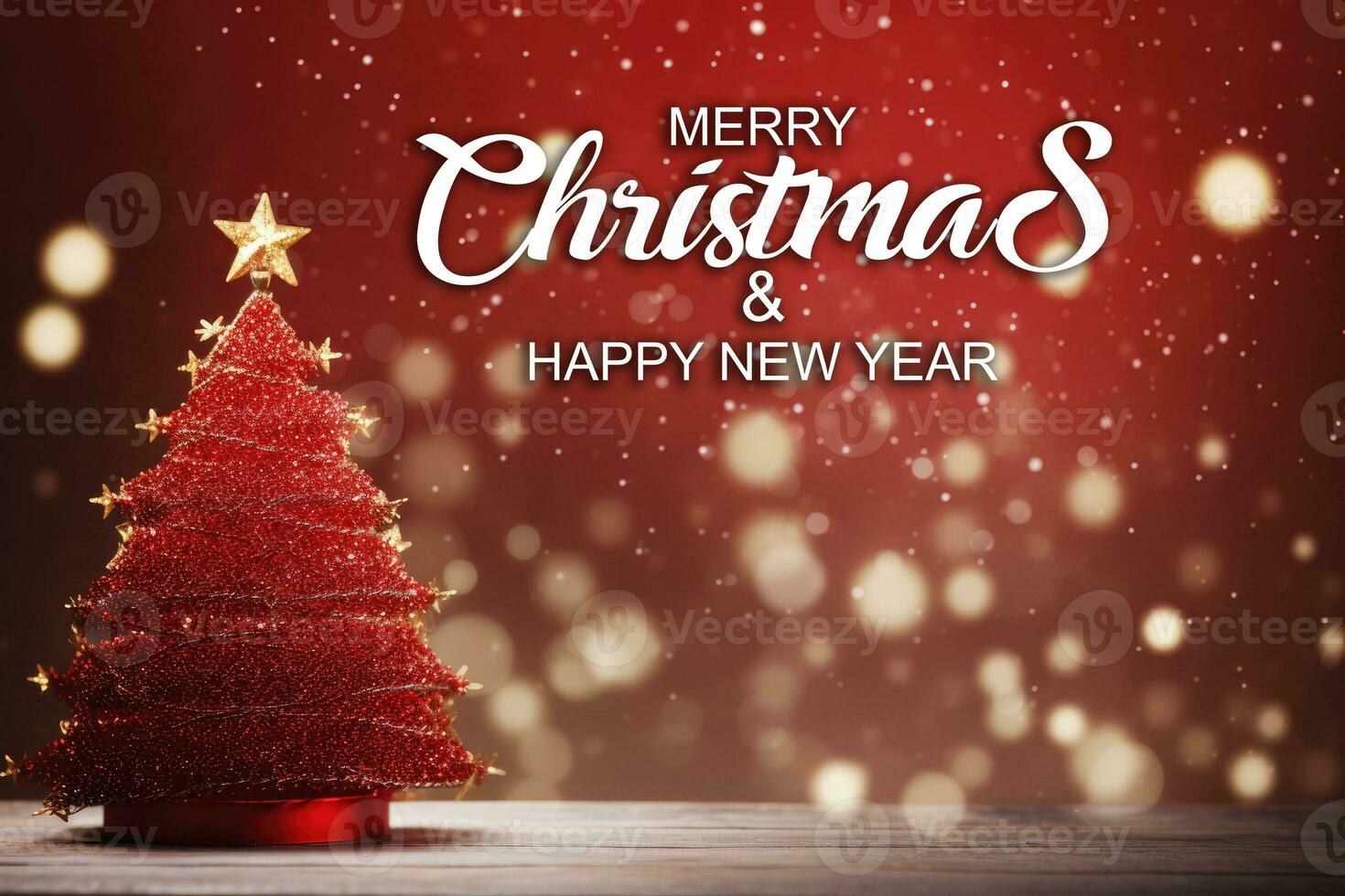 AI generated Merry Christmas red background tree photo