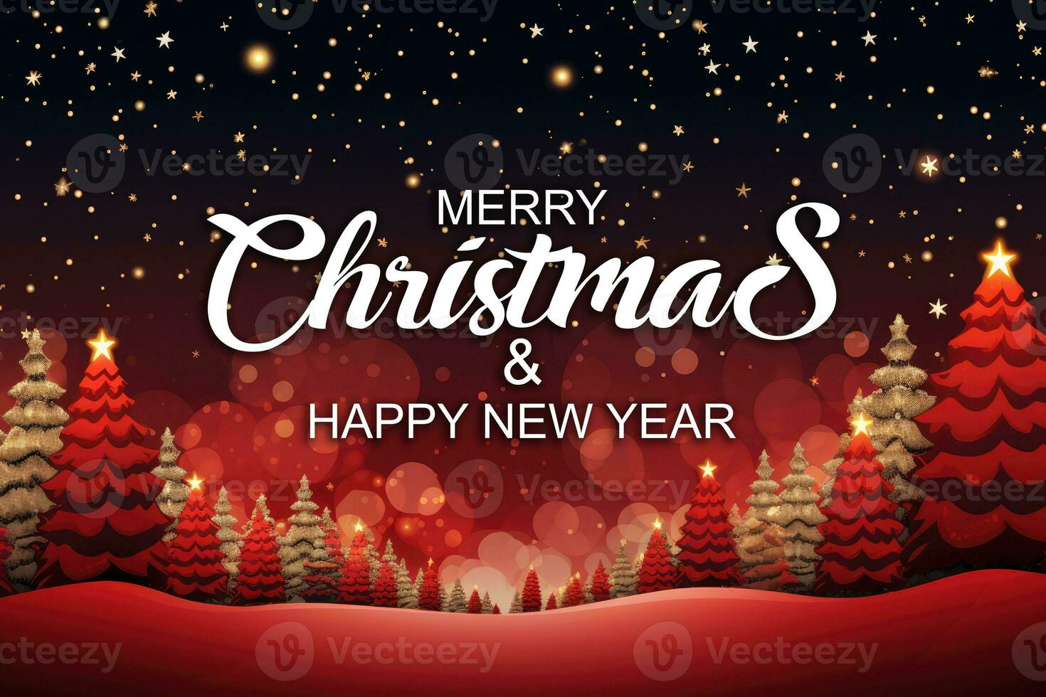 AI generated Merry Christmas red background tree photo