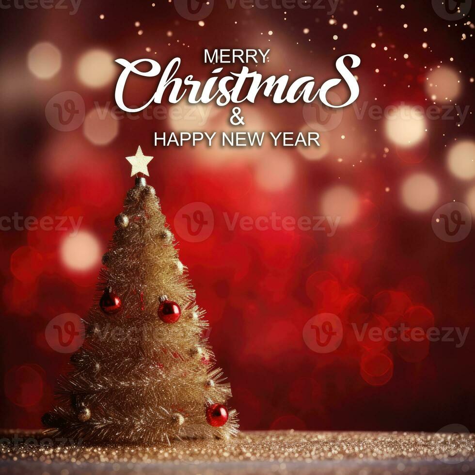 AI generated Merry Christmas red background tree photo