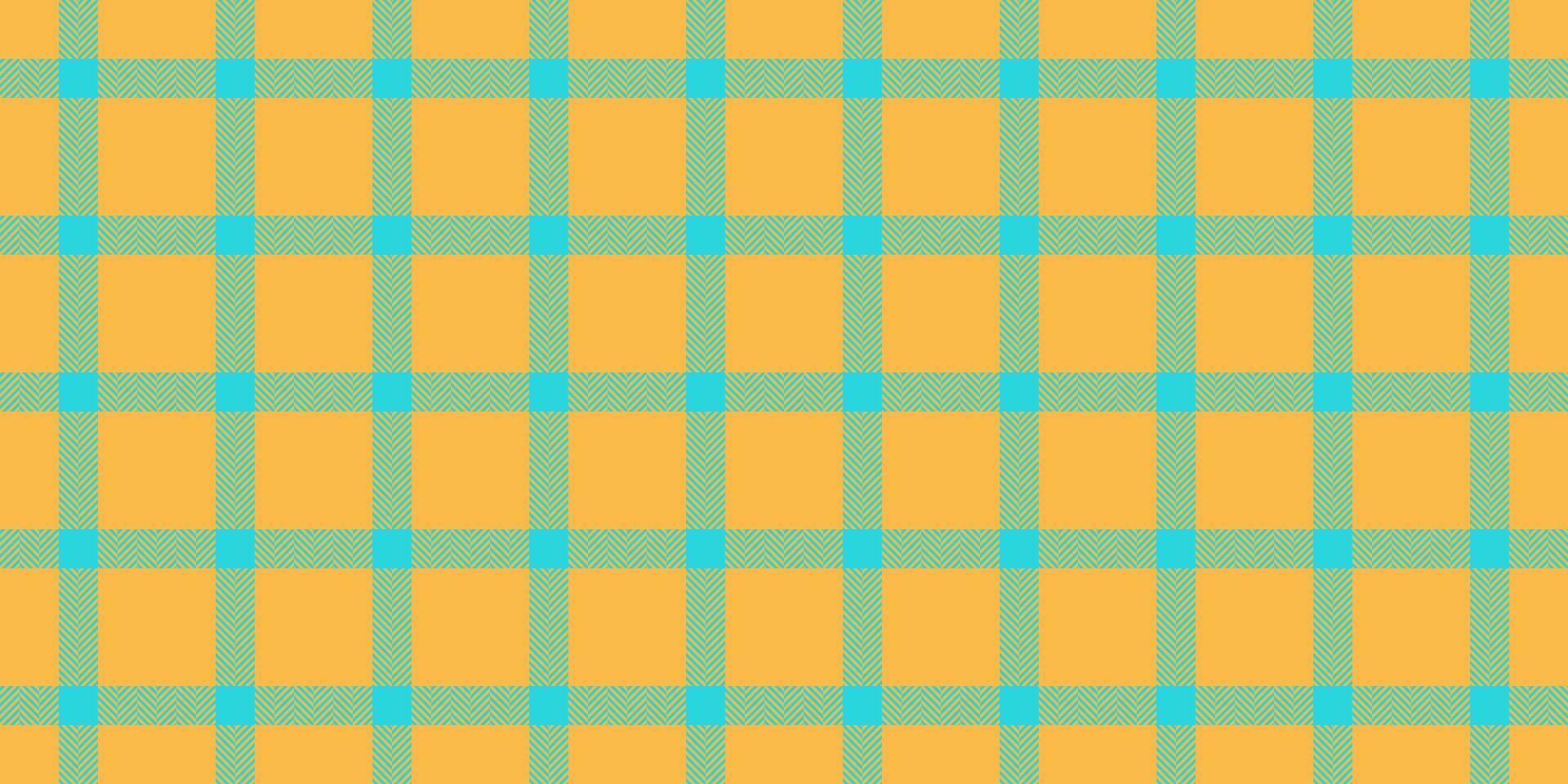 Ornamental fabric texture seamless, folded check background plaid. Pretty tartan pattern textile vector in amber and cyan colors.