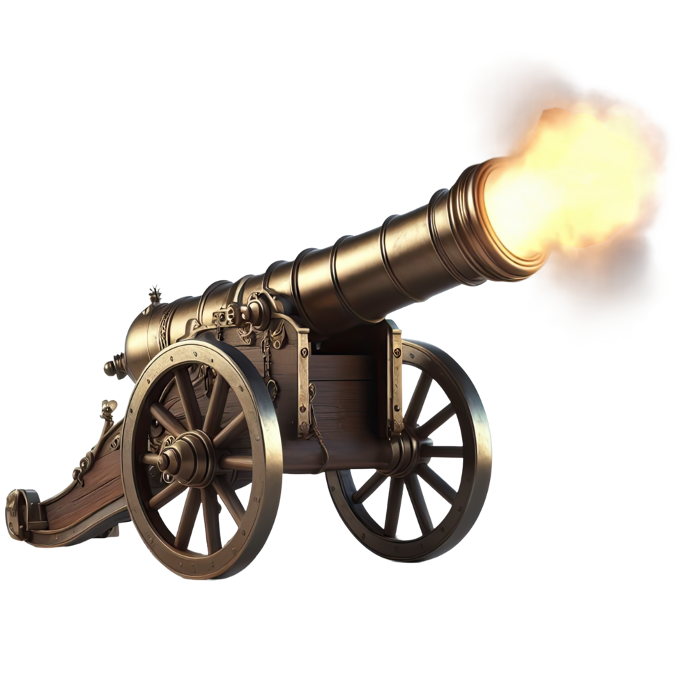 AI generated Medieval canon firing isolated on transparent background. AI Generated png