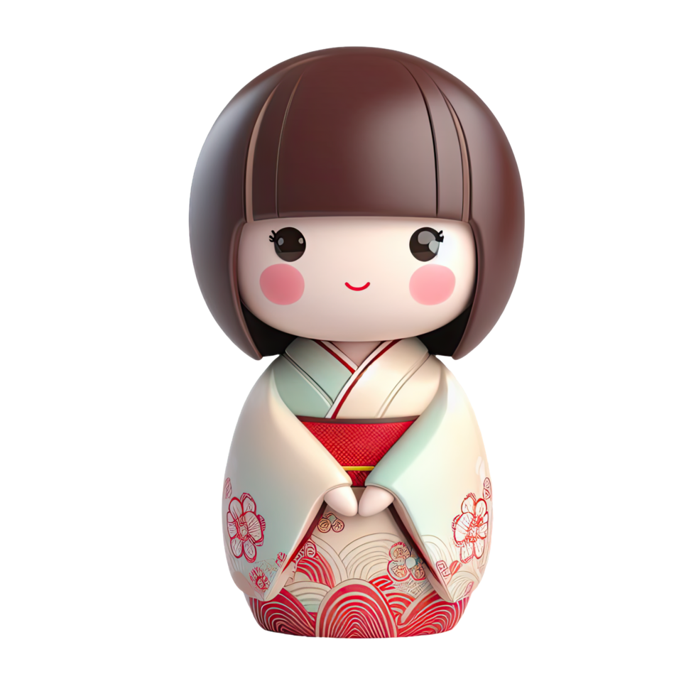 AI generated Japanese doll kokeshi 3d isolated on transparent background. AI Generated png
