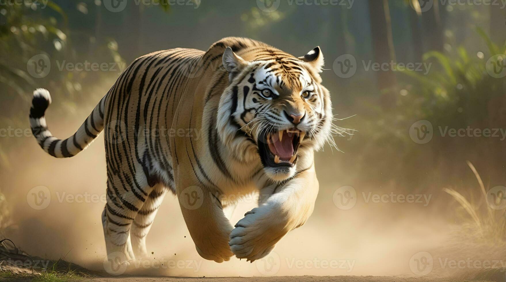 AI generated tiger's attack, Realistic images of wild animal attacks photo