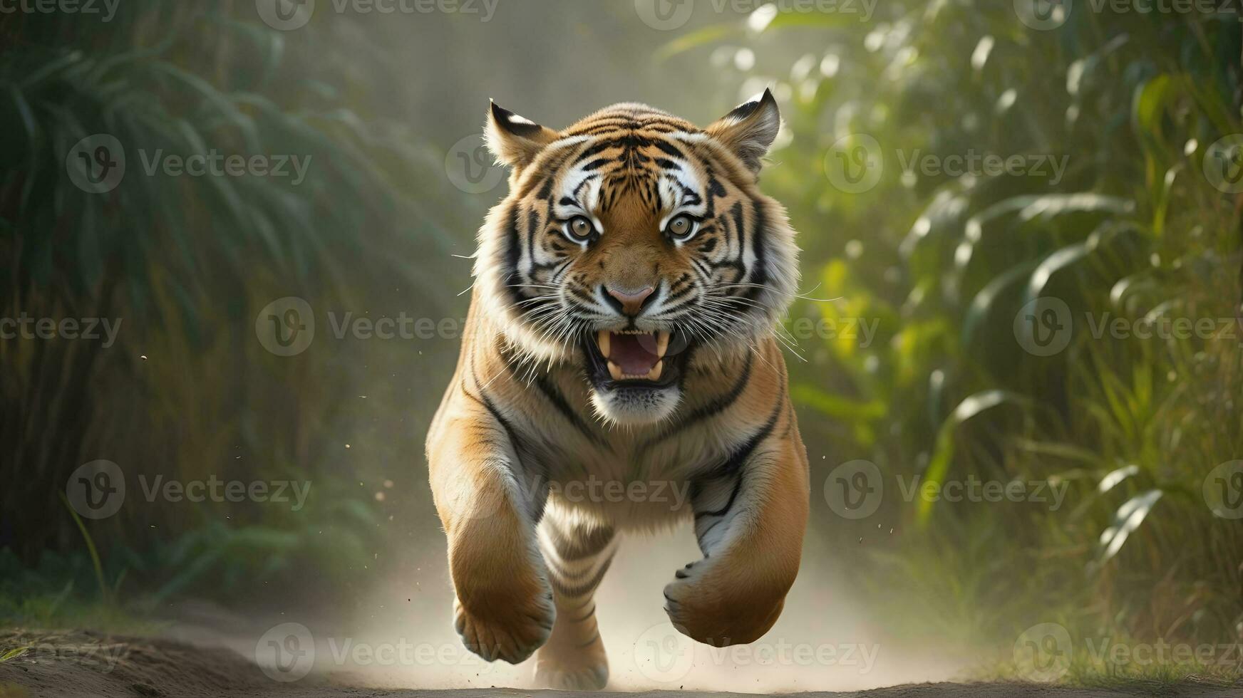 AI generated tiger's attack, Realistic images of wild animal attacks photo