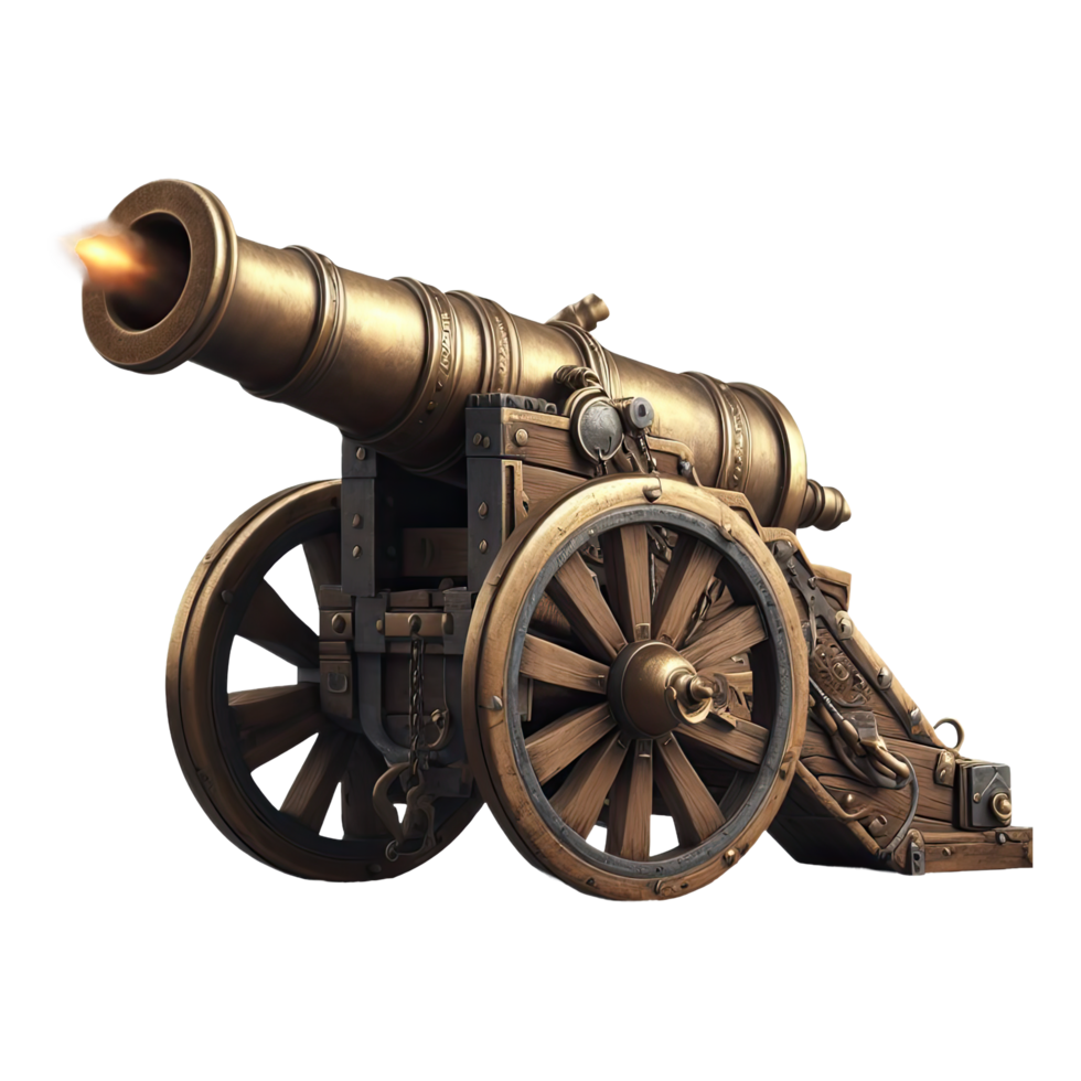 AI generated Medieval canon firing isolated on transparent background. AI Generated png