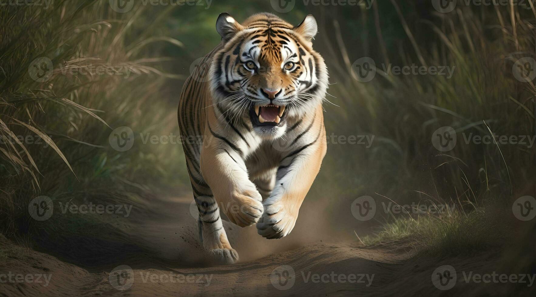 AI generated tiger's attack, Realistic images of wild animal attacks photo