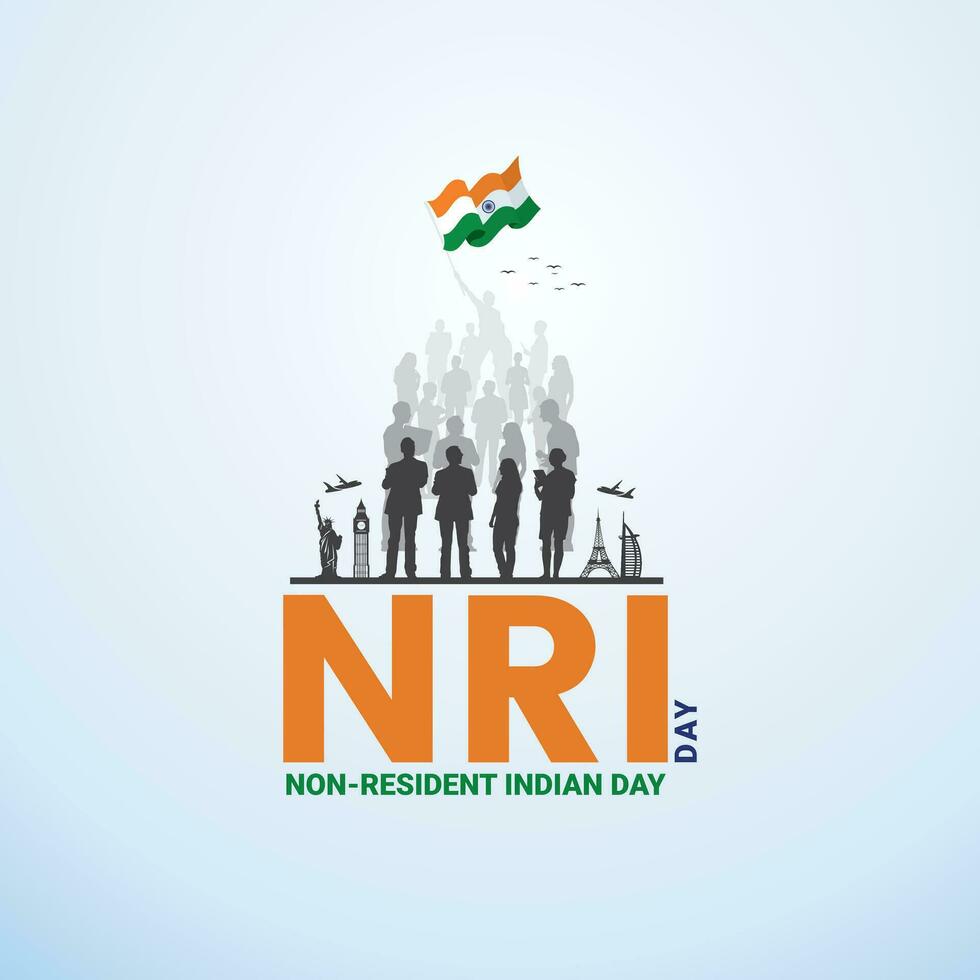 Non-Resident Indian Day Design for Banner, Poster, Web, Social Media - Pravasi Bharatiya Divas - Meaning Non-Resident Indian Day. Editable illustration design for NRI We are proud of our NRI, Jai Hind vector