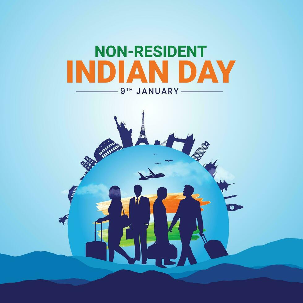 Non-Resident Indian Day Design for Banner, Poster, Web, Social Media - Pravasi Bharatiya Divas - Meaning Non-Resident Indian Day. Editable illustration design for NRI We are proud of our NRI, Jai Hind vector