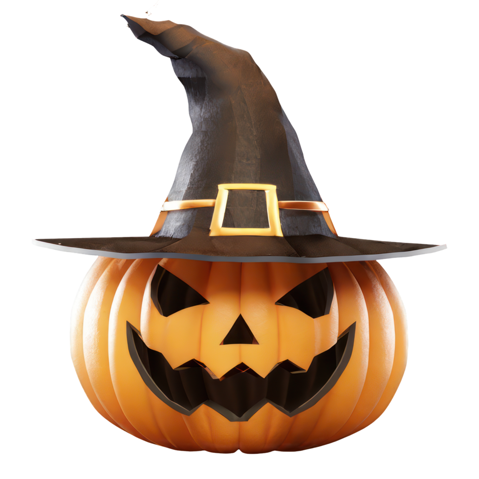 AI generated Pumpkin for halloween with a witches hat isolated on transparent background. AI Generated png