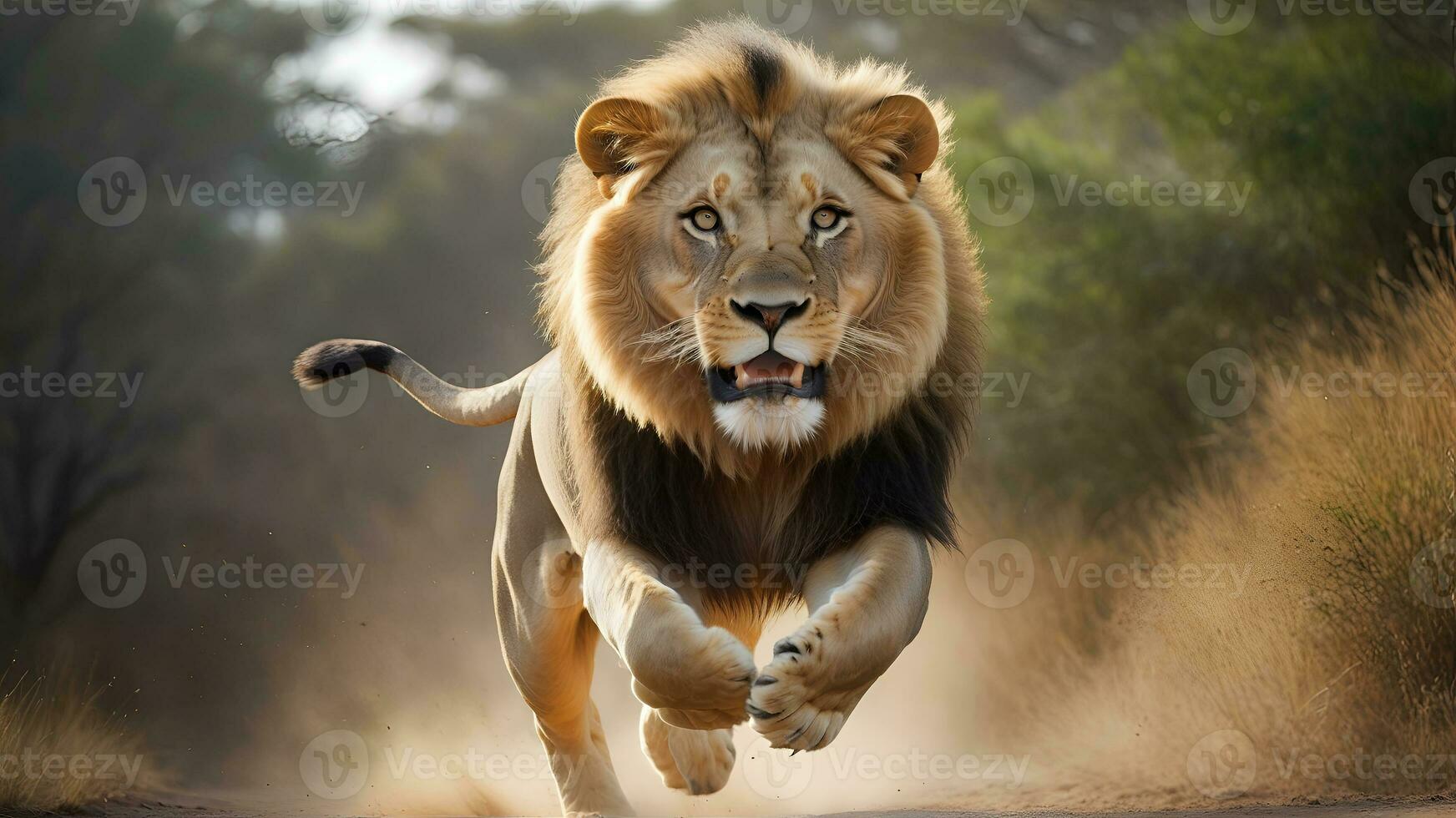 AI generated lion's attack, Realistic images of wild animal attacks photo