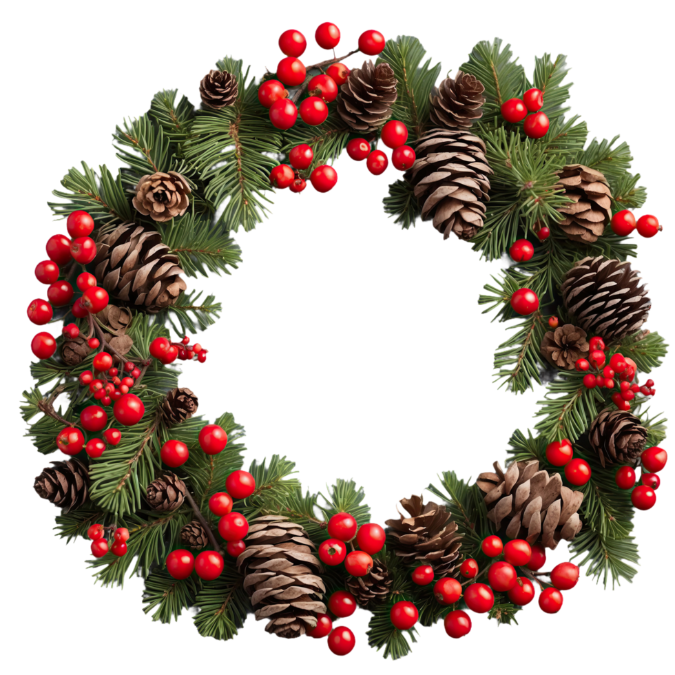 AI generated christmas garland with pine isolated on transparent