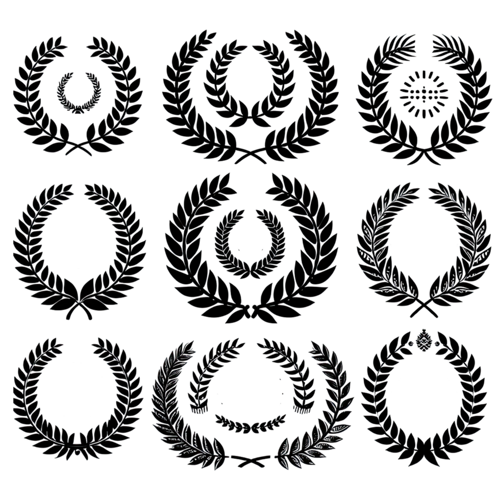 AI generated laurel wreathes set solated on transparent background png