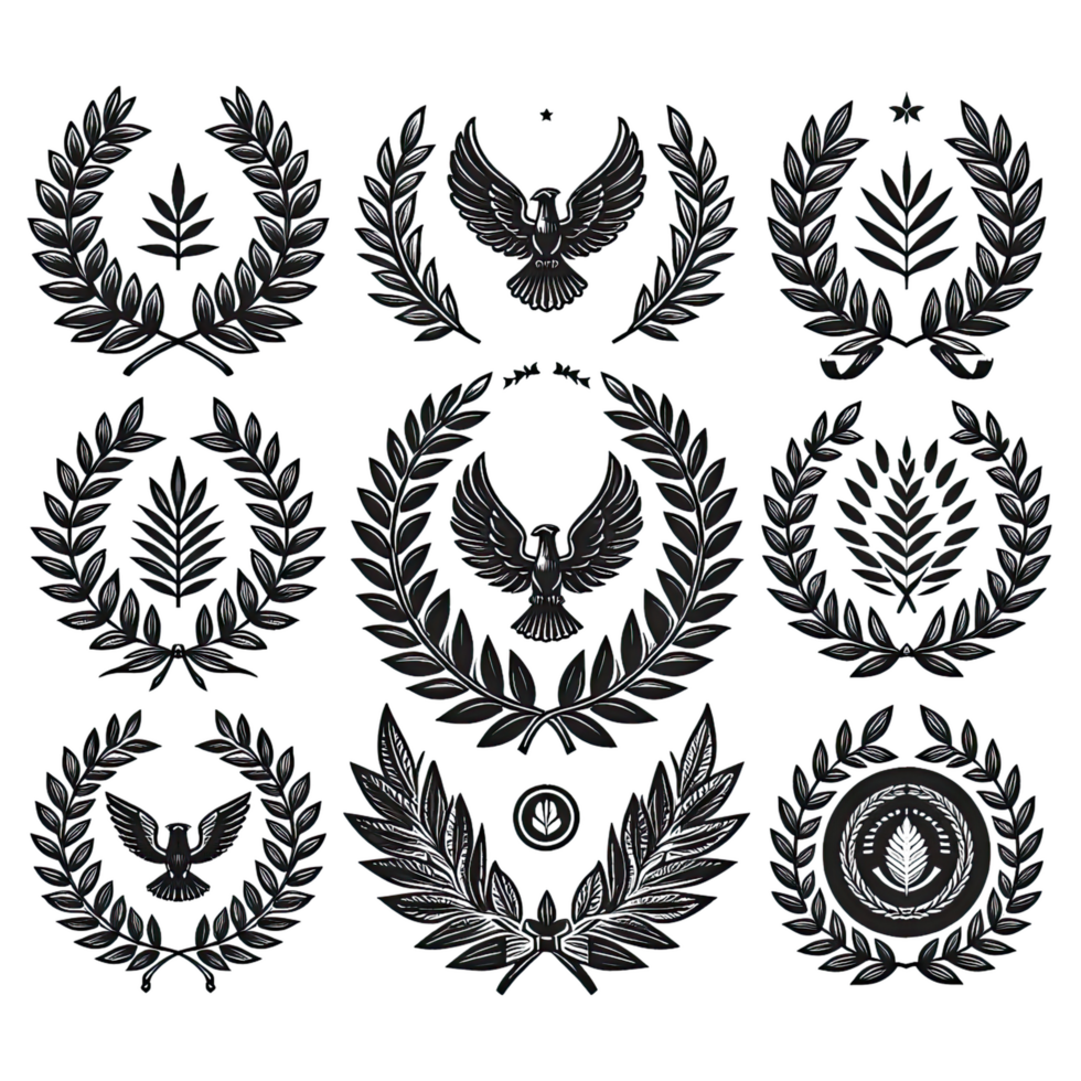 AI generated laurel wreathes set solated on transparent background png