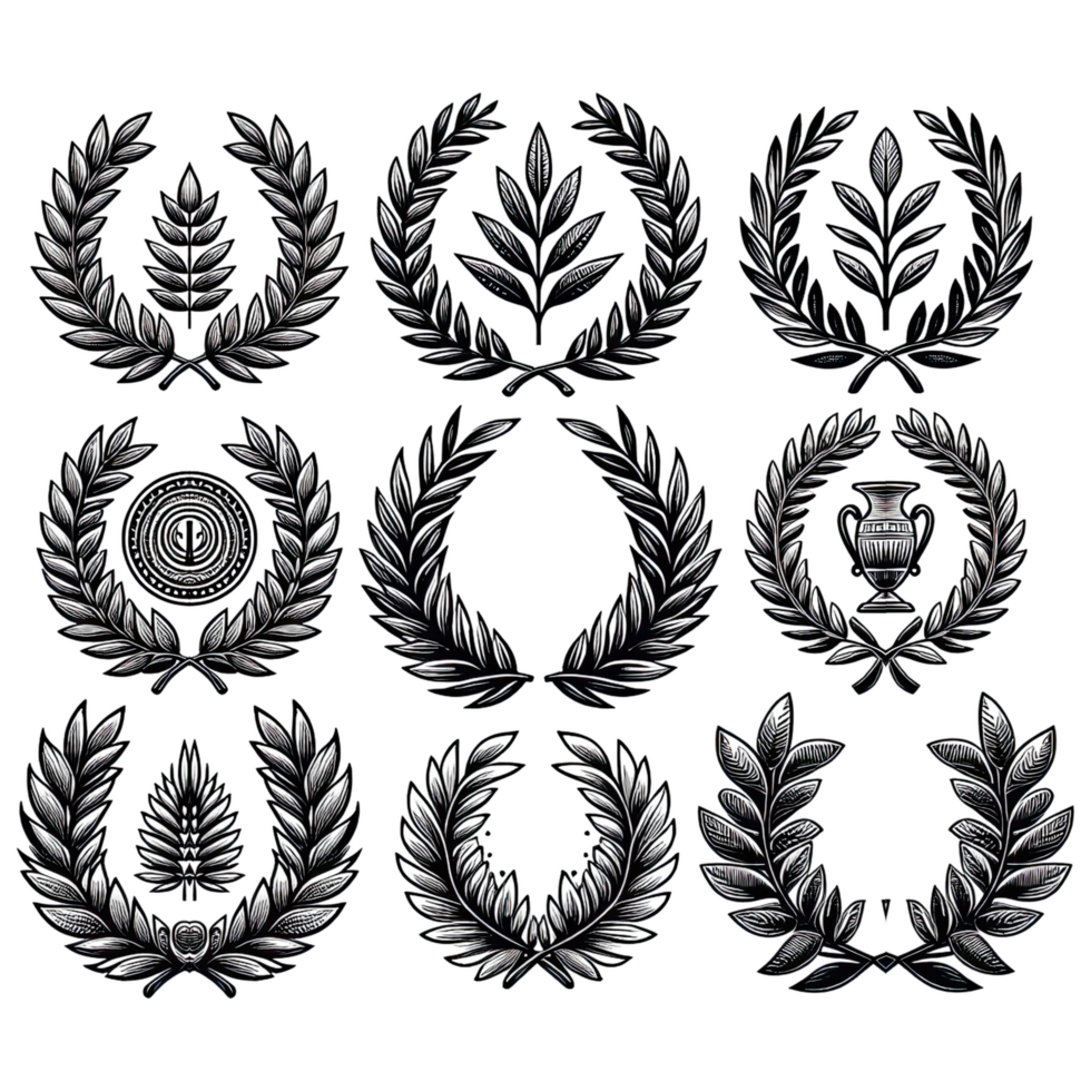 AI generated laurel wreathes set solated on transparent background png
