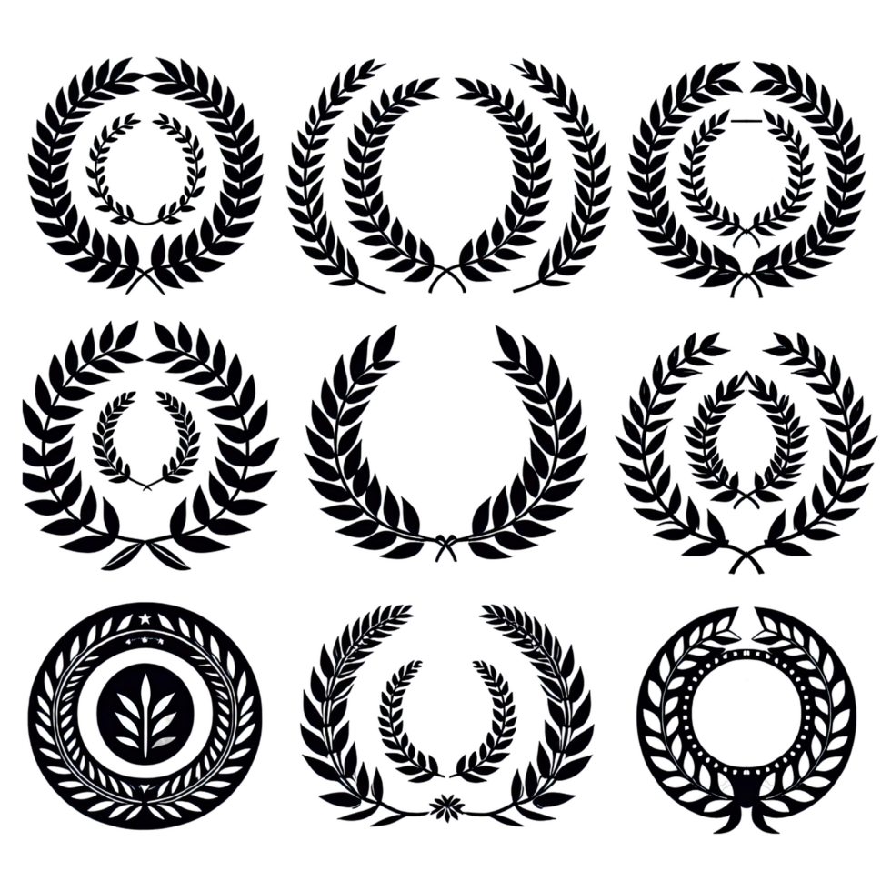 AI generated laurel wreathes set solated on transparent background png