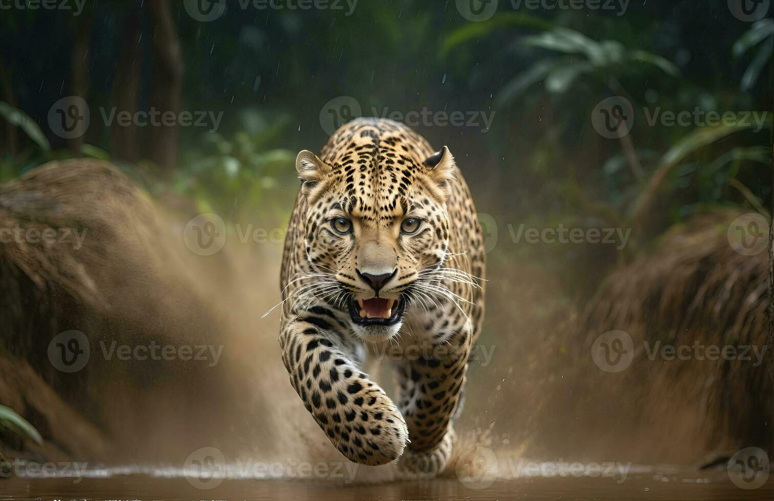 AI generated leopard's attack, Realistic images of wild animal attacks photo