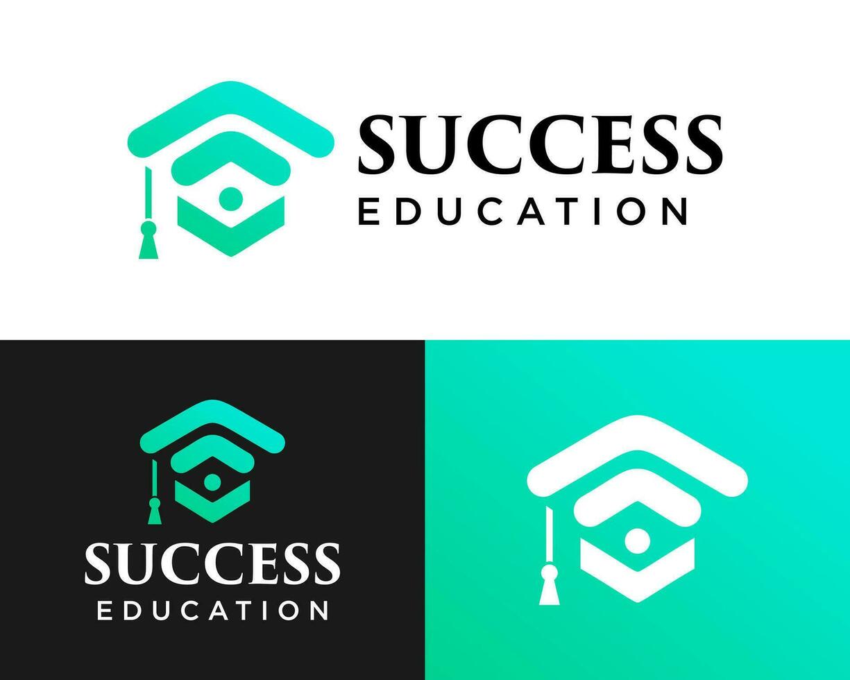 Academic education hat logo design and success icon underneath. vector