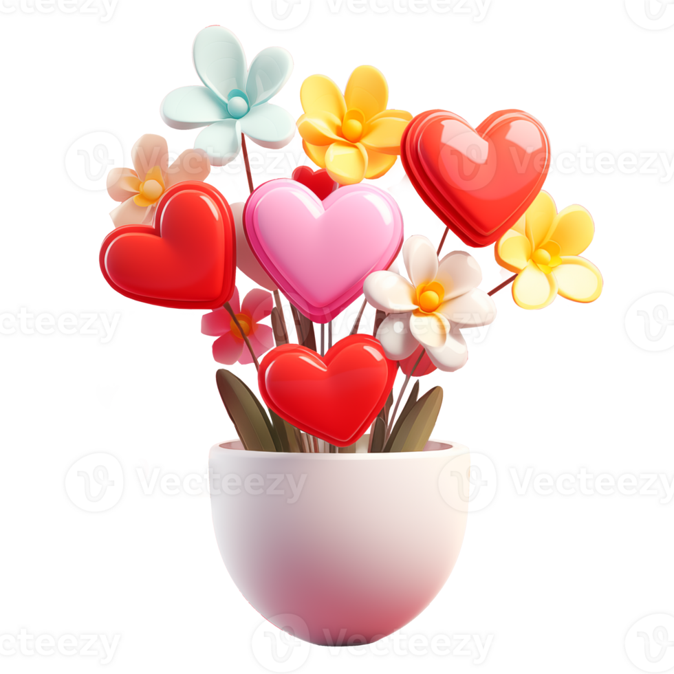 ai gegenereerd schattig bloem met liefde hart element, 3d ontwerp. geschikt voor Valentijn en ontwerp elementen png