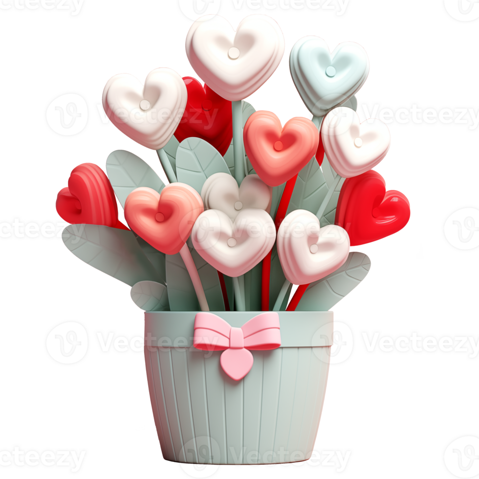 AI generated Cute flower with love heart element, 3d design. Suitable