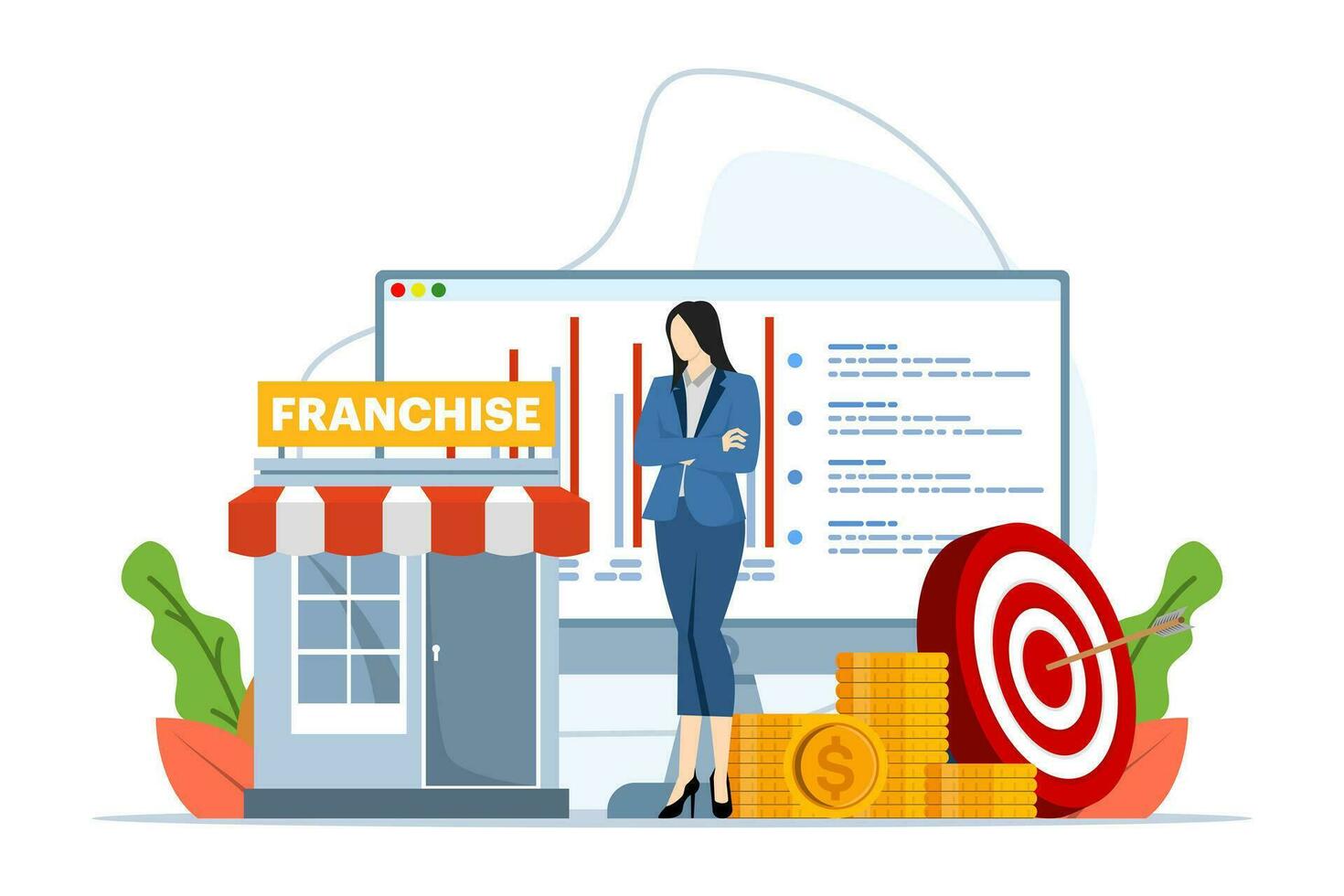 Franchise business branch expansion concept, entrepreneur planning expansion strategy. Small companies, corporations, shops, service chains, retail stores. flat vector illustration on background.