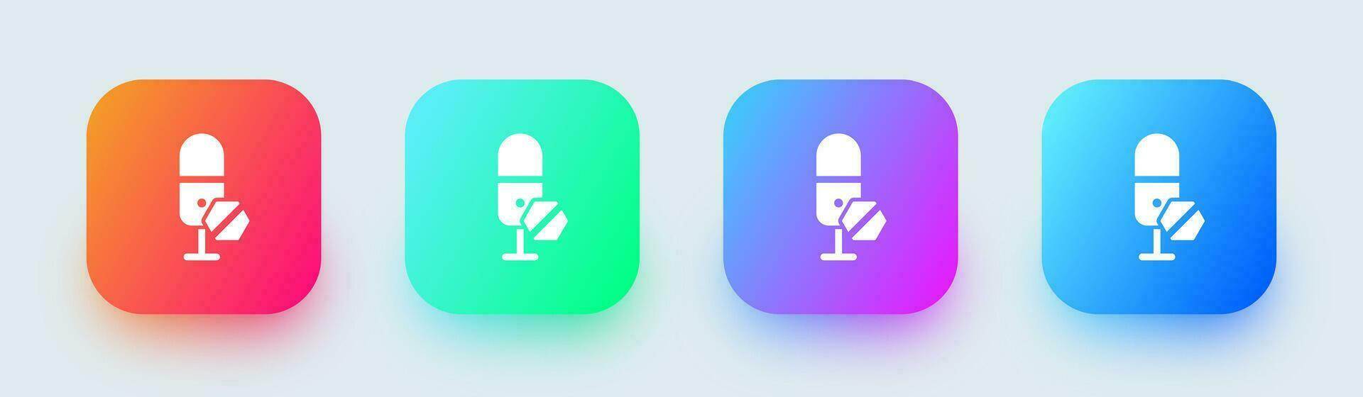 apagado mic sólido icono en cuadrado degradado colores. micrófono señales vector ilustración.