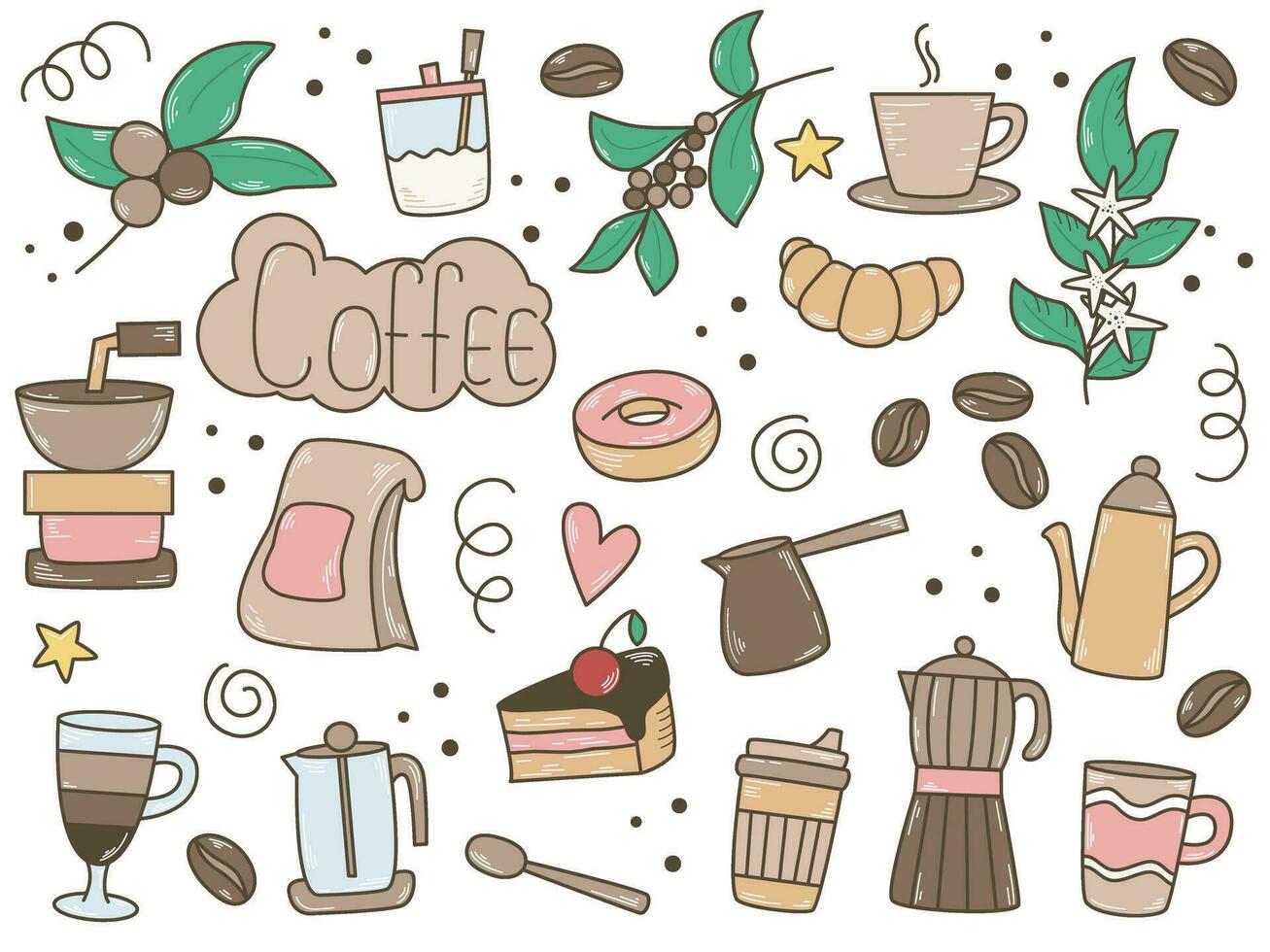 Hand drawn coffee concept set vector