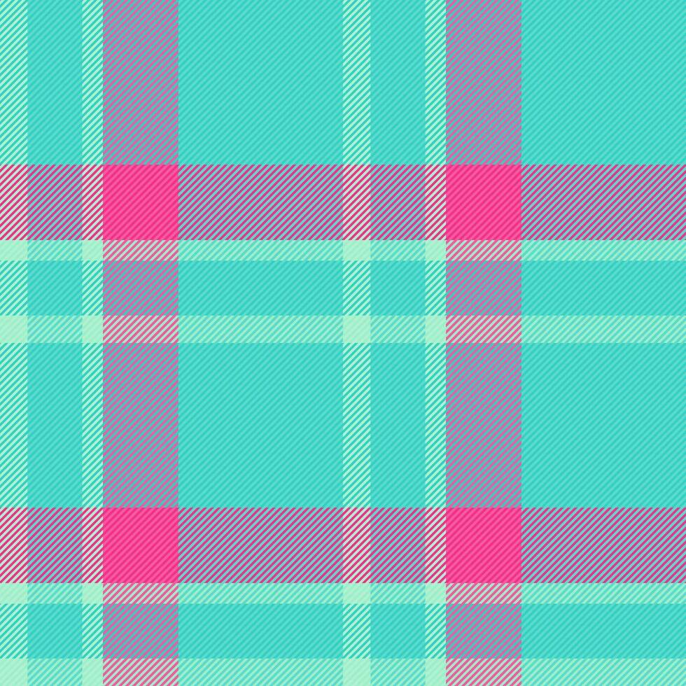 Brazil fabric pattern check, finish background plaid seamless. Christmas ornament textile tartan vector texture in teal and pink colors.