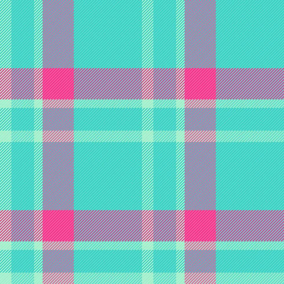 Brazil fabric pattern check, finish background plaid seamless. Christmas ornament textile tartan vector texture in teal and pink colors.