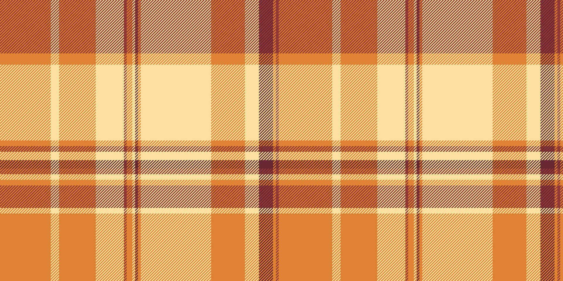 British textile tartan plaid, layered vector texture background. Flannel fabric pattern seamless check in orange and amber colors.