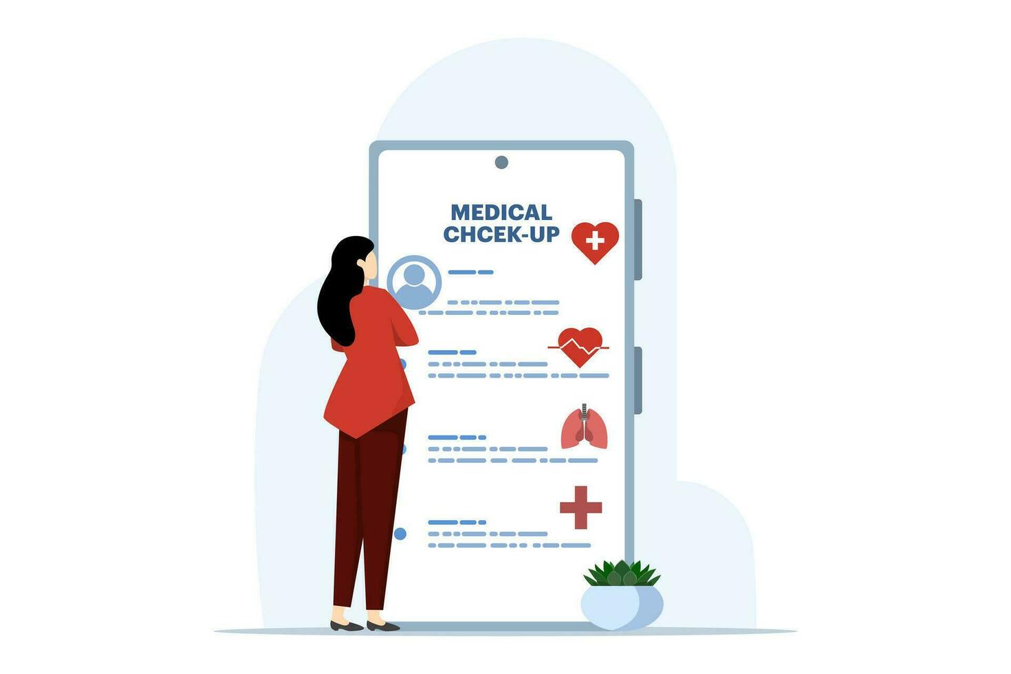 health check concept. character looking at examination results on clipboard, medical examination metaphor report. health check forms, insurance services or medication. flat vector illustration.