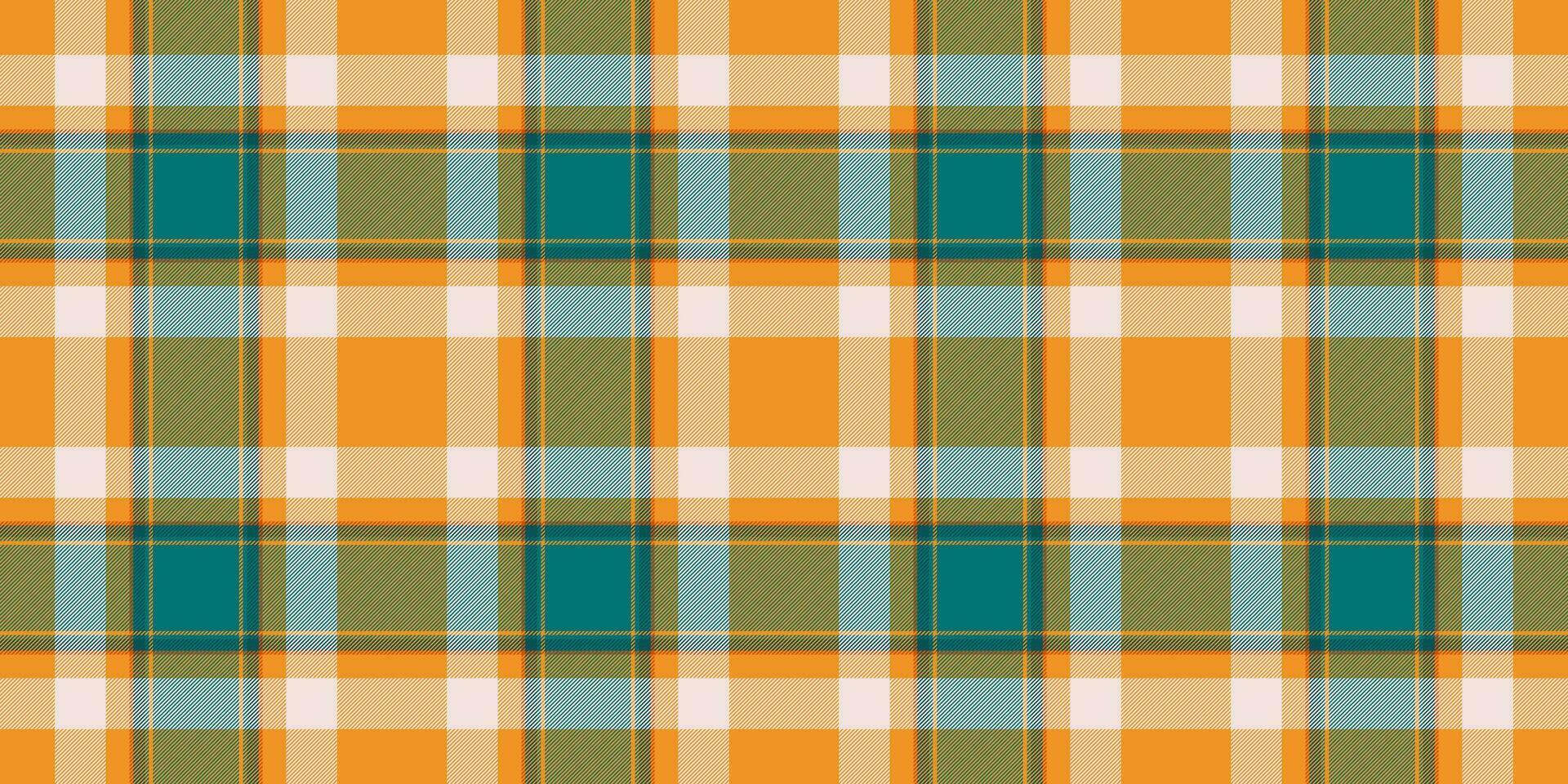 Internet seamless plaid pattern, garment textile vector background. Pastel texture tartan check fabric in carrot orange and cyan colors.