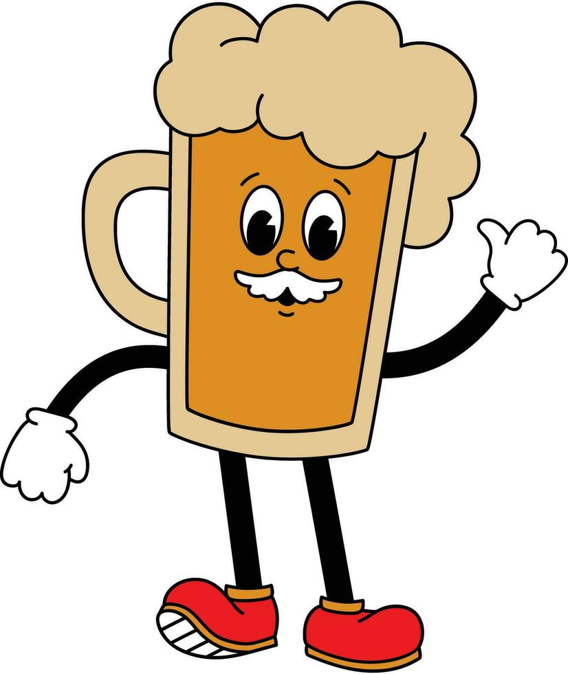 vector vaso de cerveza con dibujos animados contento cara dibujos animados cocinero participación un taza. bebida en un retro mascota mascota de vidrio, beber, vaso, pegatina, lindo, aislado, personaje, logo, garabatear, cómic, rostro, gracioso