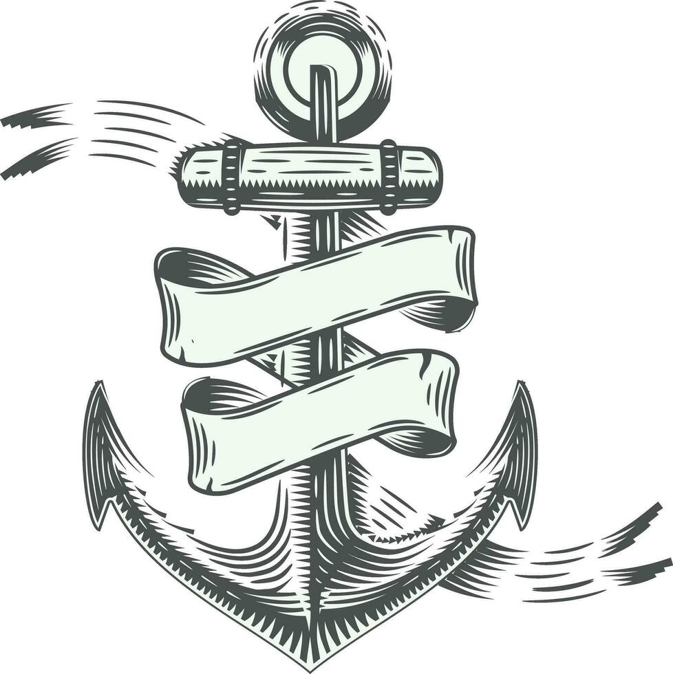 Vintage retro anchor hand drawn vector