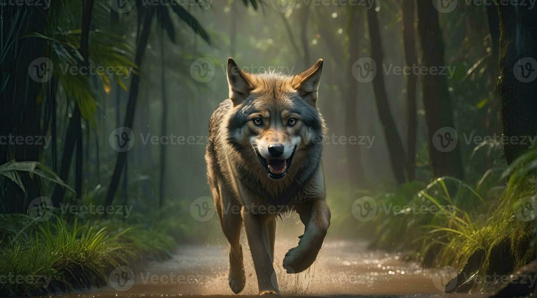 AI generated wolf's attack, Realistic images of wild animal attacks photo